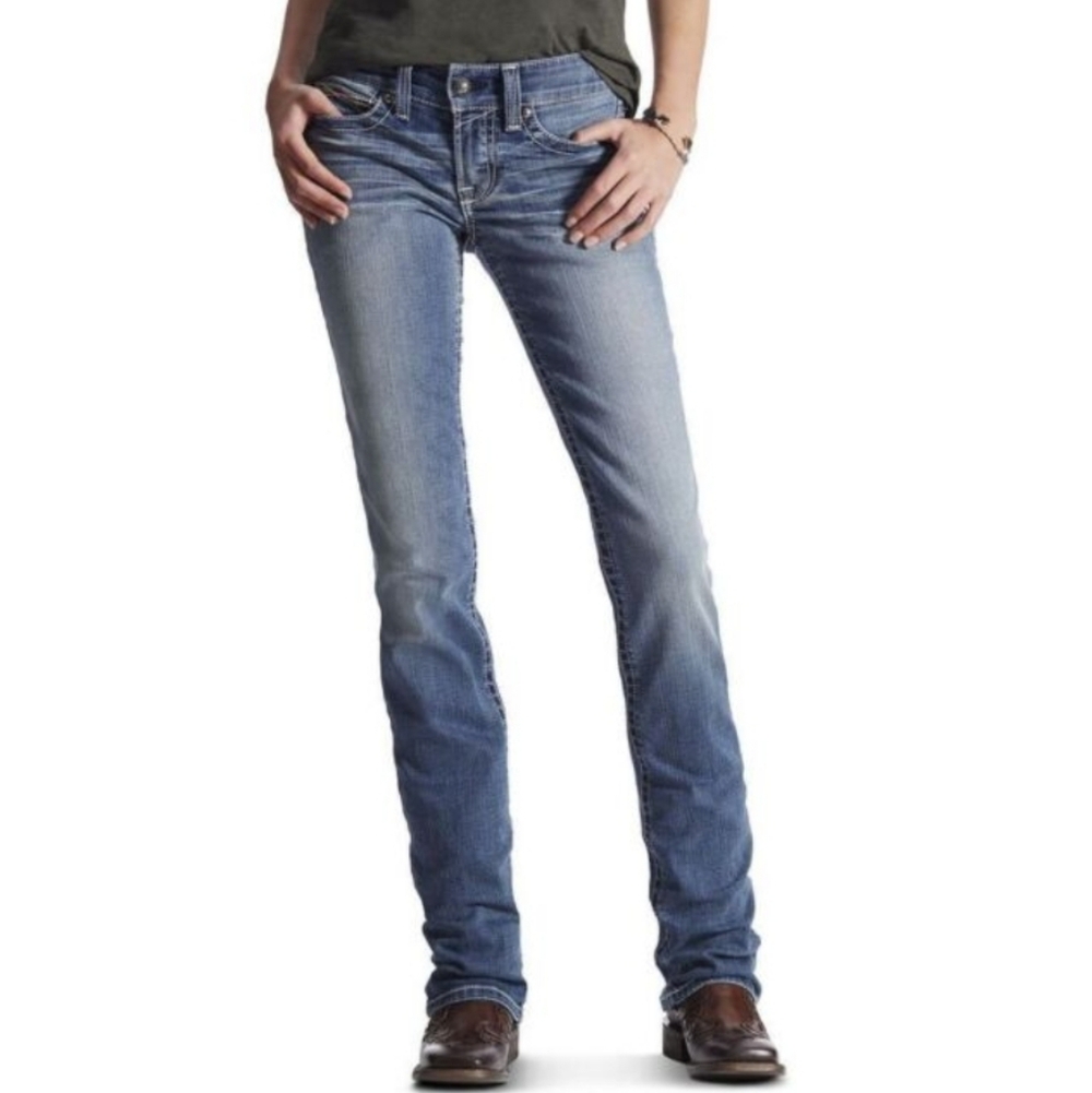 Ariat REAL Mid Rise ICON Straight Leg Denim Jeans Light Wash Size 28R Stretch